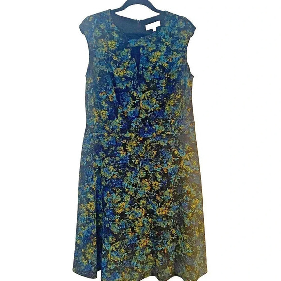Sabrina Collective Key Hole Blue Floral Dress Size 14W Soft Stretchy - Picture 1 of 13